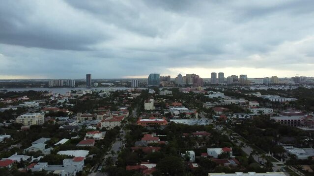 Drone footage of Downtown West Palm Beach Florida.
