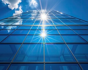 Fototapeta na wymiar The intense glare of sunlight reflecting off a modern glass building