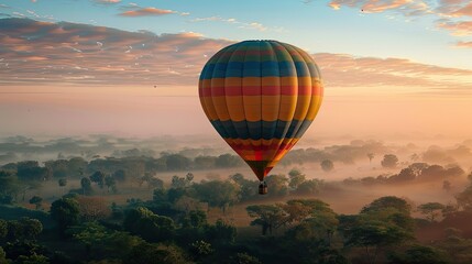 A hot air balloon rising at dawn using the power of heat to explore the skies