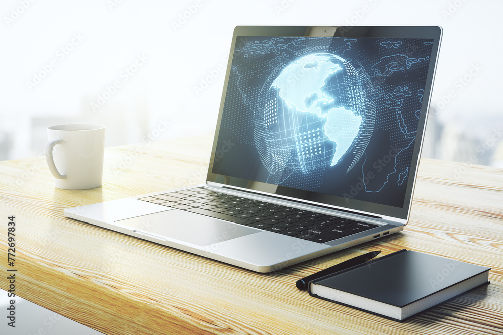 Poster America map on modern computer monitor, big data and digital technology concept. 3D Rendering