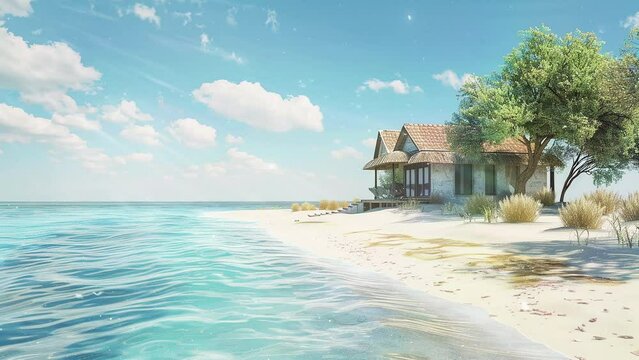 beautiful  quiet beach scene with a remote beach. seamless looping overlay 4k virtual video animation background