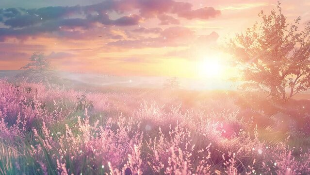 summer twilight. a stunning sunset scene with soft lilac. seamless looping overlay 4k virtual video animation background