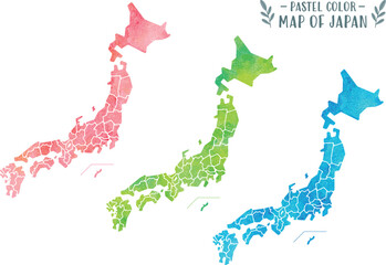 水彩のベクター日本地図セット（グランジテクスチャ）
