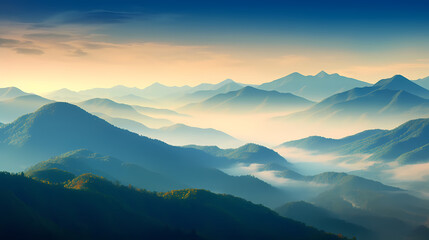 Obraz premium Beautiful sunrise at misty morning mountains