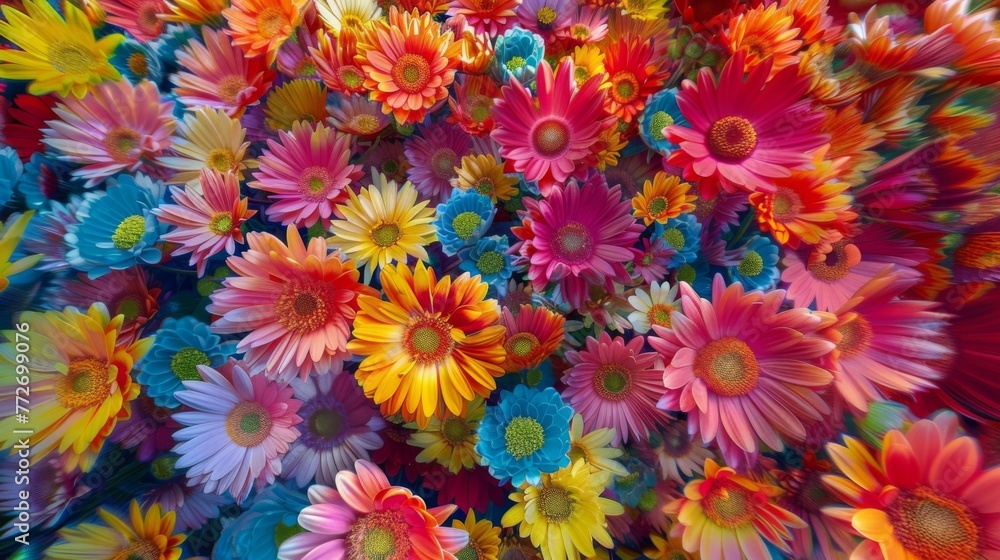 Poster vivid blooms exploding into a magical display of colorful flower patterns.