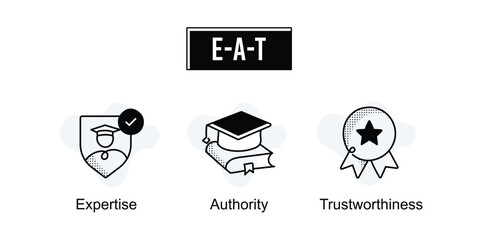 Illustrate expertise, authoritativeness, and trustworthiness with this E-A-T SEO illustration, perfect for showcasing proficiency, credibility, and reliability in search engine optimization
