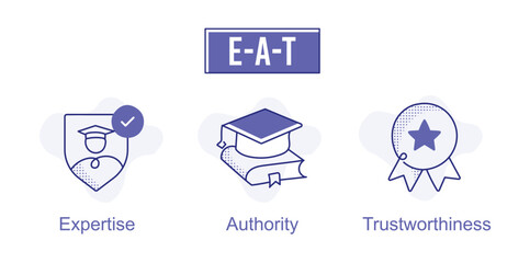 Illustrate expertise, authoritativeness, and trustworthiness with this E-A-T SEO illustration, perfect for showcasing proficiency, credibility, and reliability in search engine optimization