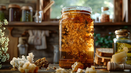 Elaborate Display of Traditional Kvass Fermentation Process and Ingredients