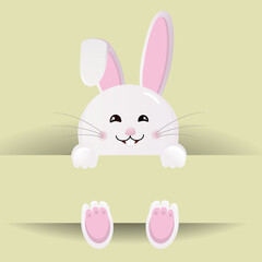 vector illustration of a cute white rabbit in a 3D style,  with designated area for a text writing