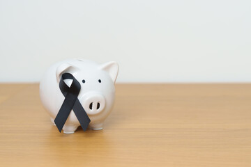 Melanoma and skin May cancer month, Black Ribbon with Piggy Bank for support illness life. Health,...