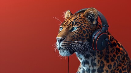 Leopard wearing modern 3D printed headphones, striking a fashion pose 3DCG,high resulution