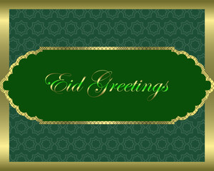 Greeting card, Eid Mubarak, Festival of happiness, Background with Arabic pattern and golden frame