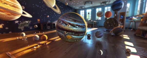 Naklejka premium Augmented reality brings the solar systems giants into the classroom