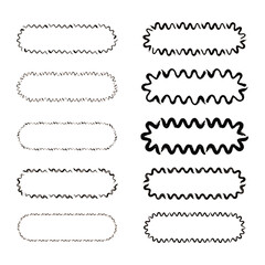 Fototapeta premium Grunge frame rectangle wave outline elongated texture element border shape icon, decorative doodle for design in vector illustration