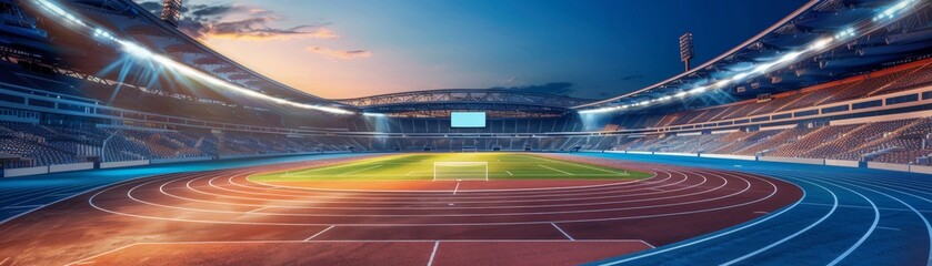 Biomass and natural resource management spotlighted in a stadium hosting global sports competitions - obrazy, fototapety, plakaty