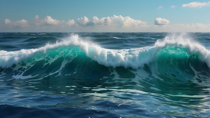 Fototapeta premium foamy waves rolling up in ocean