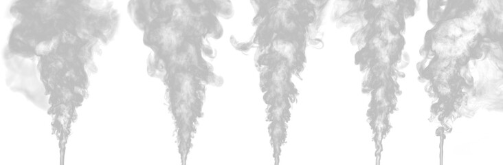 Set of swirling white smoke group isolated a on transparent background