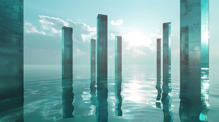 Digital sea surface glass column art concept scene graphic poster web page PPT background