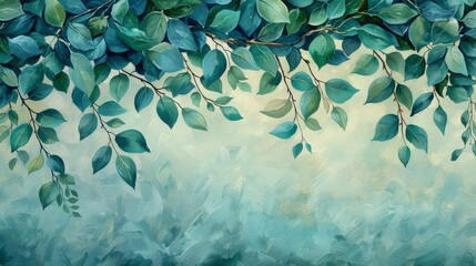 Leaves in watercolor style, encasing a frame with a lush botanical elegance