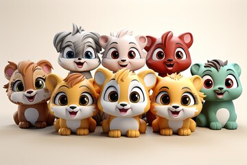 A collection of cute cartoon animal faces