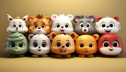 A collection of cute cartoon animal faces