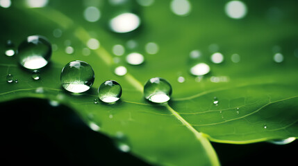 Water drops on green leaf