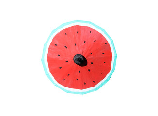 Umbrella oil paper open texture with watermelon paint pattern top view isolated on white background , clipping path