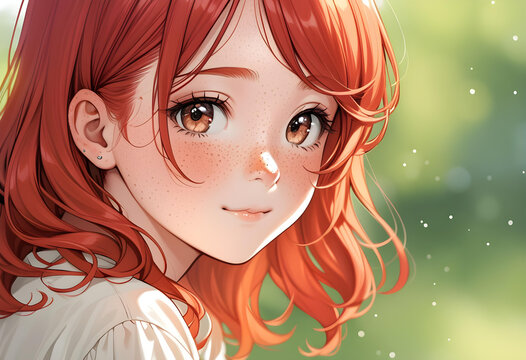 Una imagen que representa el rostro de una hermosa ni&ntilde;a pelirroja sonriendo con ternura