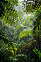 Fototapeta premium Heavy rain in a tropical rainforest