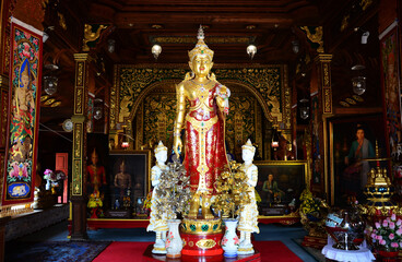 Ancient Phra Si Ariya Mettrai or Metteyya antique buddha statues for thai people travelers travel visit respect praying blessing at Wat Ming Mueang temple on February 24, 2015 in Chiang Rai, Thailand