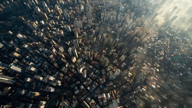 As the camera zooms out the citys urban sprawl becomes apparent as neighborhoods and suburbs flow together in a patchwork of humanity.