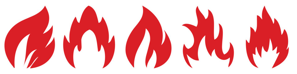 Fire red, flames icon set.Red hot fire / flame heat or spicy food symbol flat vector icon for apps and websites