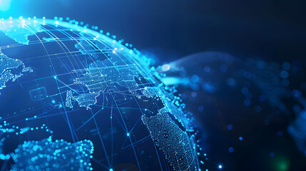 Digital world globe centered on Europe, concept of global network and connectivity on Earth. generative ai.