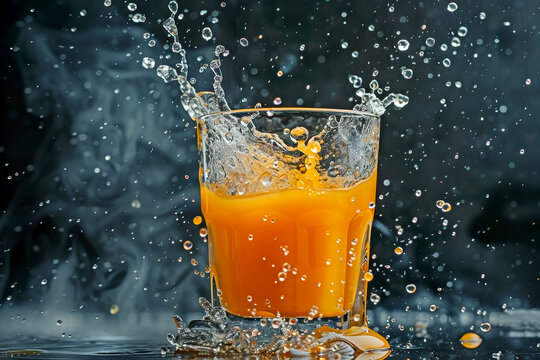 Essence of Freshness and Refreshment: A Dynamic Image Where Juice Overflows from a Glass, Symbolizing Vitality