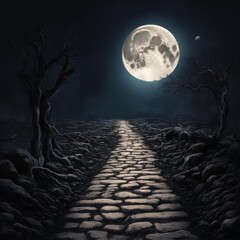 An illustration of a road leading to the moon.