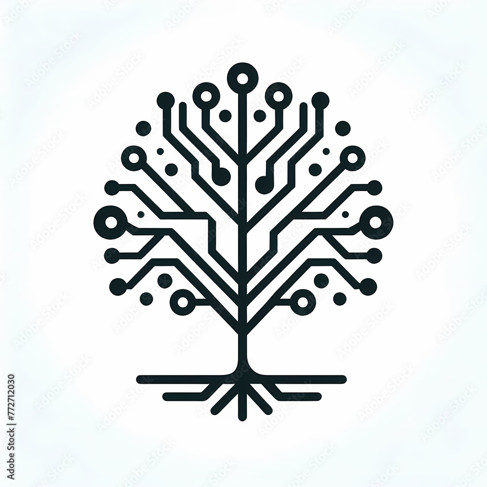 Poster logo illustration of root and tree with connected circuits