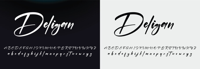 Fototapeta na wymiar Lettering signature font isolated on grey background. brus style alphabet. Vector logo letters