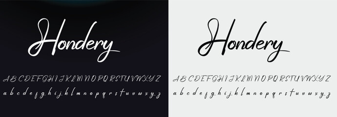 Lettering signature font isolated on grey background. brus style alphabet. Vector logo letters - obrazy, fototapety, plakaty