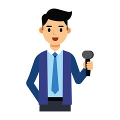 clipart features a professional male reporter holding a microphone