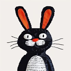 A simple cute cat character wearing bunny ears, flat color background, illustration made with generative AI