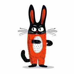 A simple cute cat character wearing bunny ears, flat color background, illustration made with generative AI