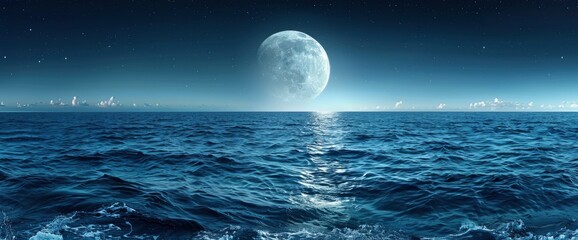 Night Futuristic Seascape Reflection Moon, Background Banner HD