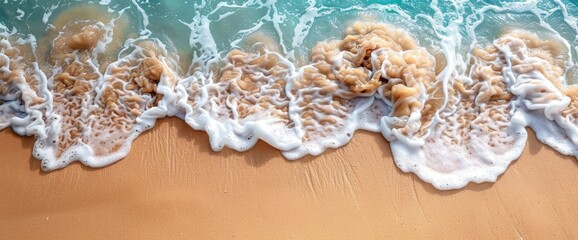 Fototapeta na wymiar Ocean Foam Covering Beautiful Sandy Beach, Background Banner HD