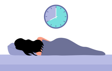 Healthy lifestyle sleeping girl and eight hours clock.