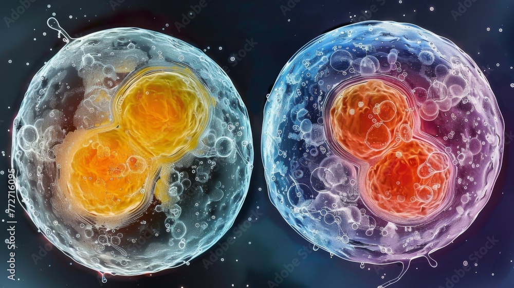 Poster a sidebyside comparison of a healthy fertilized egg cell and an unfertilized egg cell with noticeabl