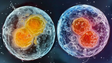 A sidebyside comparison of a healthy fertilized egg cell and an unfertilized egg cell with noticeable differences in color and structure.