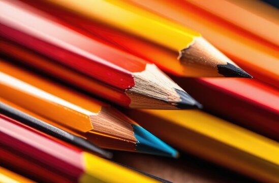 Colored pencils on a wooden background. The background is made of pencils.