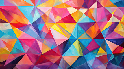 Fototapeta premium A dynamic array of geometric triangles in a kaleidoscope of colors, a vibrant and energetic abstract mosaic Ai Generative