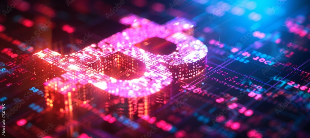 Poster Bitcoin crypto symbol. Generative AI technology.