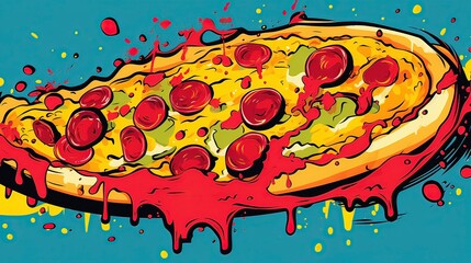 Pop Art illustration of a slice of pizza, Generative ai.